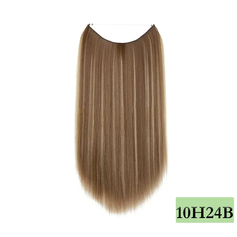 22" Long Straight Invisible Halo Hair Extensions 120g/pc 27-613 Blonde Synthetic Fish Hair Pieces Ombre Brown Wire Clip In Hair — image 5