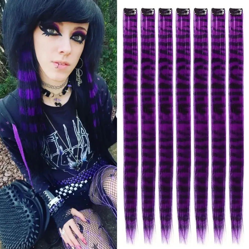 18' 7 Pcs Rainbow Long Straight Zebra Print Synthetic Feather Clip in Hair Extensions for Women Ideal Halloween Christmas — image 9