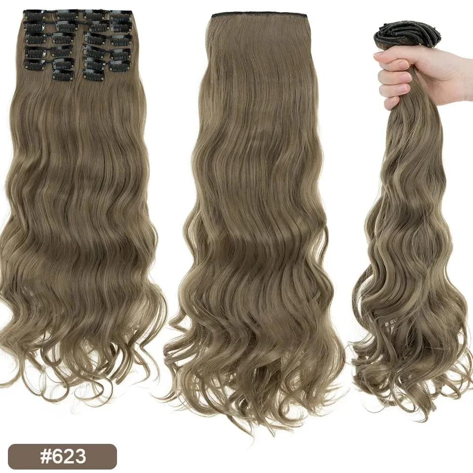 180g 12PCS Wavy Clip in Hair Extensions 22" Long Synthetic Thick Clip On Hair Extensions for Women Full Head Hairpiece — image 13