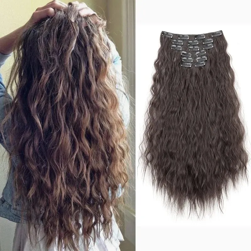 24Inch Synthetic Long Kinky Curly Clip-in Hair Extensions for Women High-Temperature Fiber Fluffy Hairpiece Everyday Wear