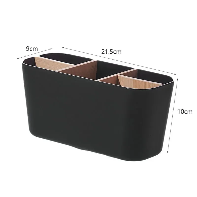 Makeup Brushes Holder with Bamboo 5 Slots Dividers Multipurpose Makeup Brush Comestic Tools Lipstick Desktop Storage Organizer — image 2