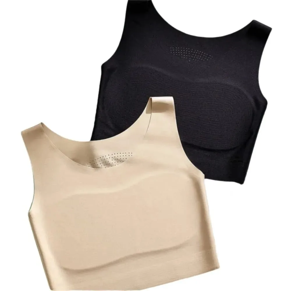 S/M/L/XL/XXL Chest Binding Underwear U Neck Design Fixed Cup Invisible Seamless Bra Soft Steel Ring Ice Silk Material — image 1