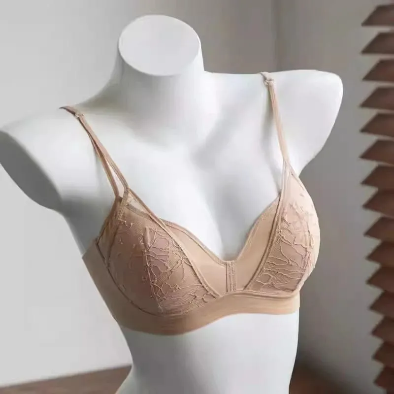 French Style Lace Bra Non Padded Wireless See Through Sexy Demi Cup Lightweight Breathable Summer Lingerie Set Small Bust S-XL — image 9