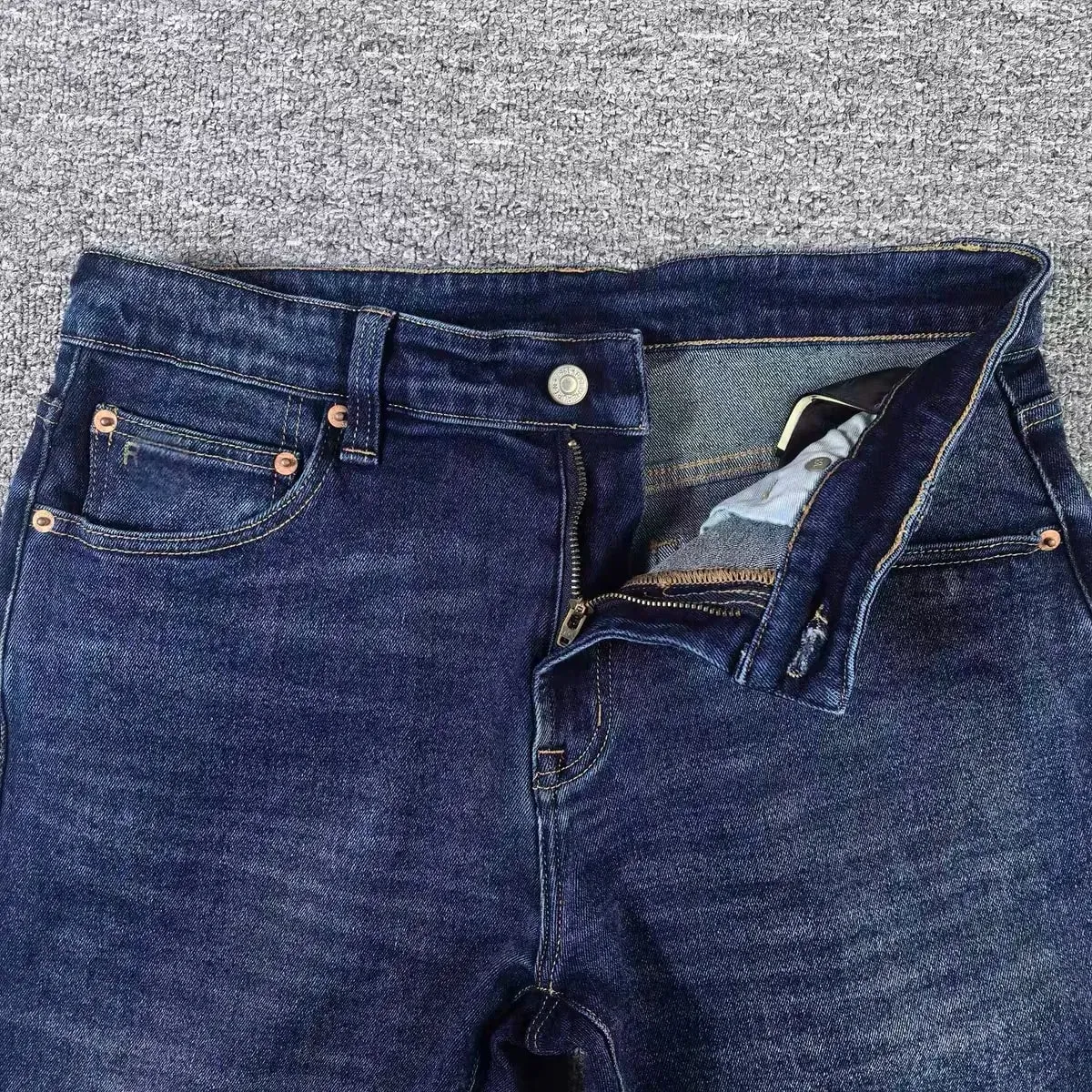 RRL American Retro Elastic Denim Jeans Indigo Washed Thick Straight Cut Wear Resistant Men's mid Waist Zipper Fly Autumn Season — image 3