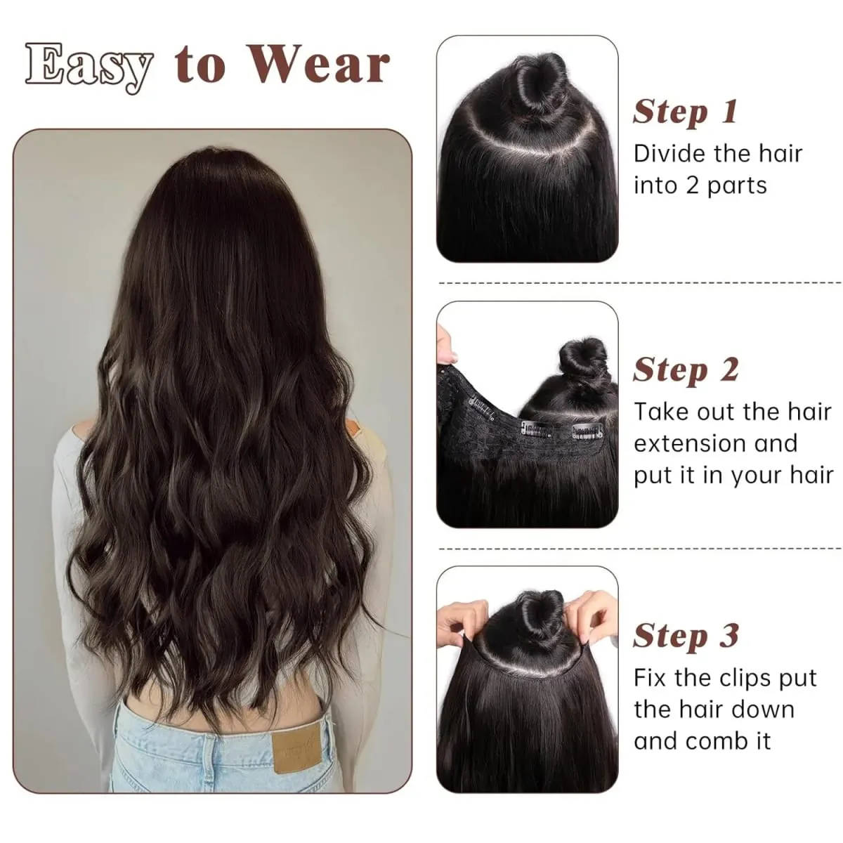 16-24 Inch U-Shape Lace 5 Clips Clip In Hair Extensions Synthetic Long Wave Curly Heat Resistant Full Shine Hair For Women — image 6