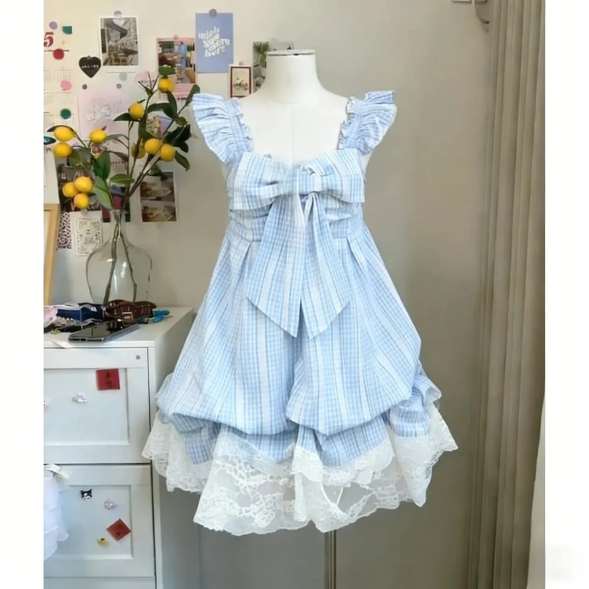2026 frau Japanische Süße Spitze Blume Y2k Ästhetischen Verband Grunge Kleider Harajuku Ärmellose Patchwork Vintage Kleid Chic