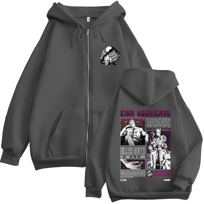 Anime Jojo Bizarre Adventure Kira Yoshikage Killer Queen Zipper Hoodies Men Women Fashion Zip Up Hooded Sweatshirts Jackets Coat — image 5