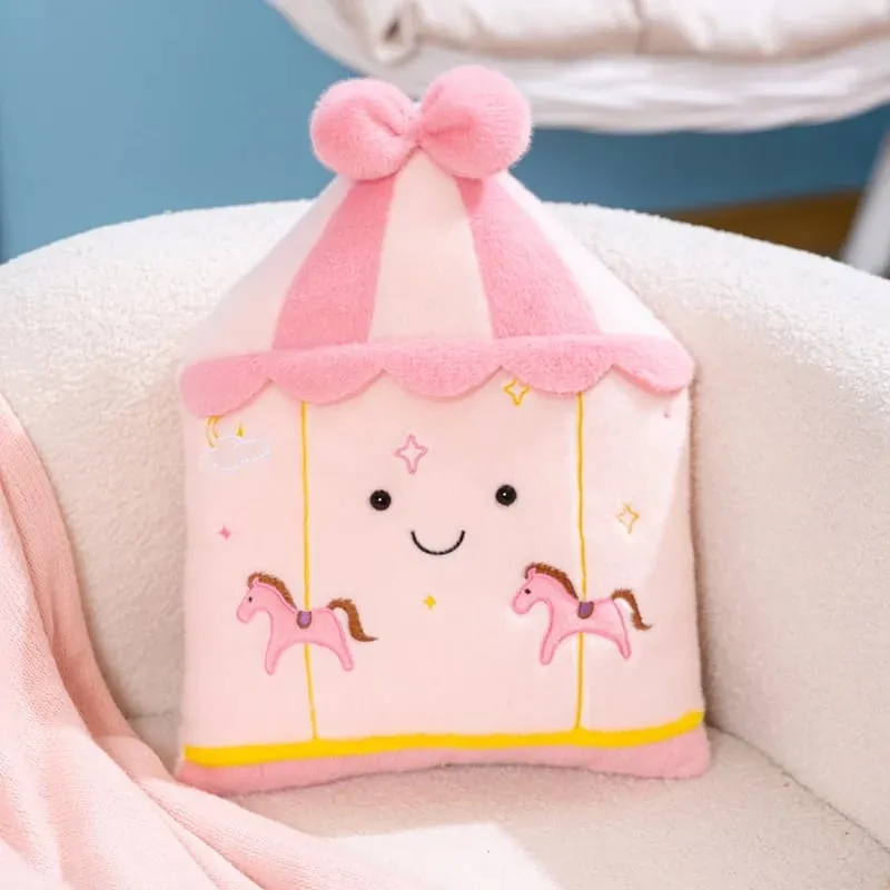 Cute Amusement Park Themed Plush Toy Fluffy Carousel Ferris Wheel Shaped Throw Pillow Sofa Cushion Home Decor