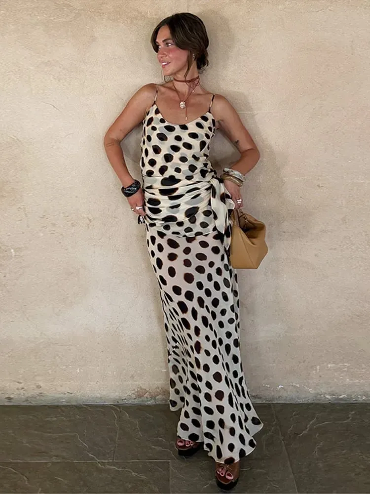 Chic Printed Women's Dress Sleeveless Slip Lady Long Dresses With Demountable Scarf 2026 Summer Chic New Female Vacation Robe