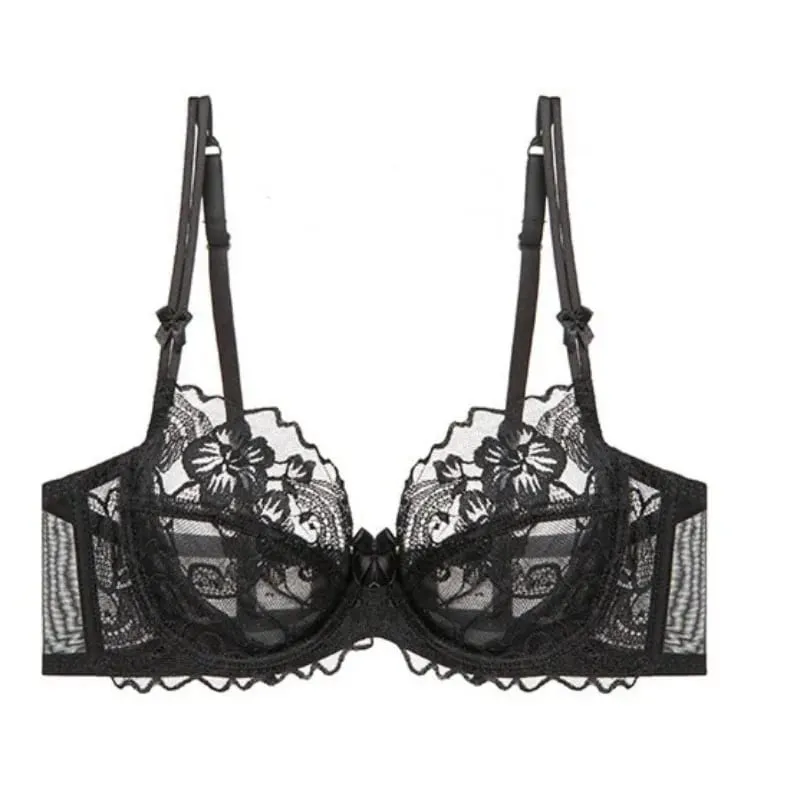 Chic French Ultra-thin Lace Lingerie Set Large Breasts See-through Underwire Bra small Bust Lift Elegant Soft Feminine Set S-xl