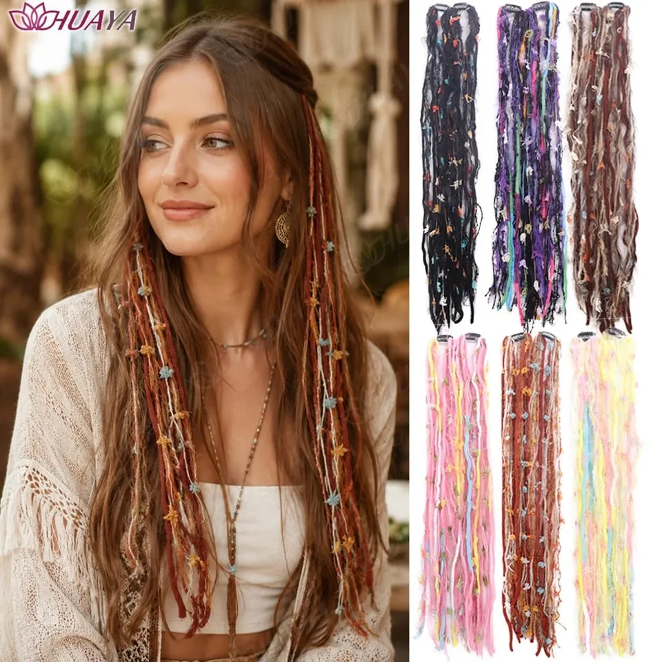 Synthetic Colorful Clip-in Hair Extension Boho Yarn Dreadlock Braids Festival Party Hair Accessories para sa mga Babae — image 2