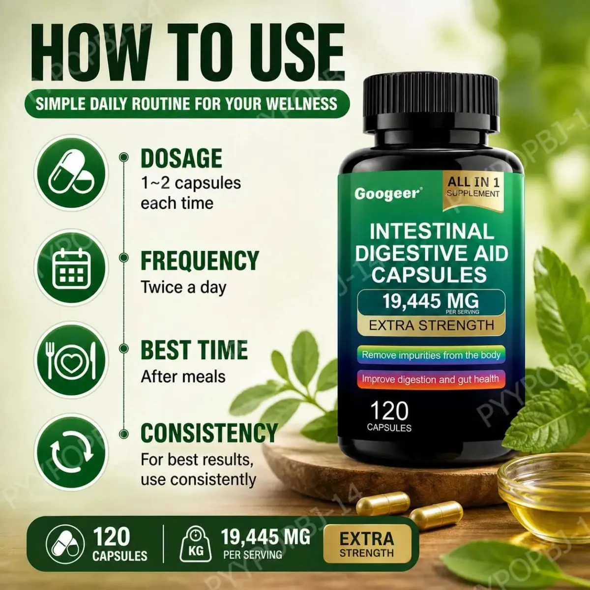 Googeer Intestinal Digestive Aid Capsules Fish Oil Extract Supports Digestion and Gut Health Supports Immunity 120 Capsules — image 6