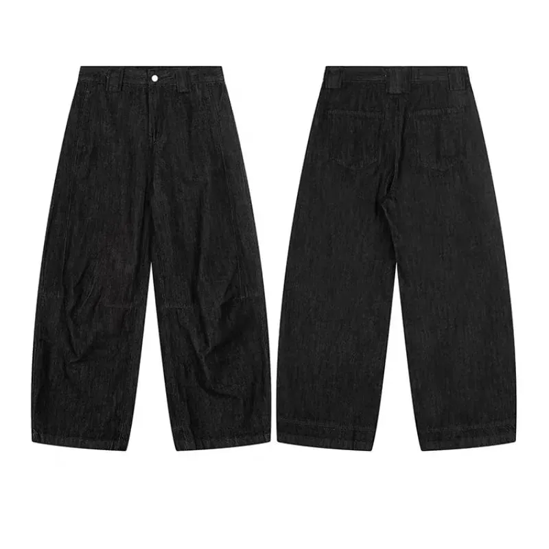 Unisex Curved Blade Baggy Jeans Street Black Raw Denim Oversized Wide Leg Banana Pants Vintage Minimalist Hip Hop Denim Trousers — image 6