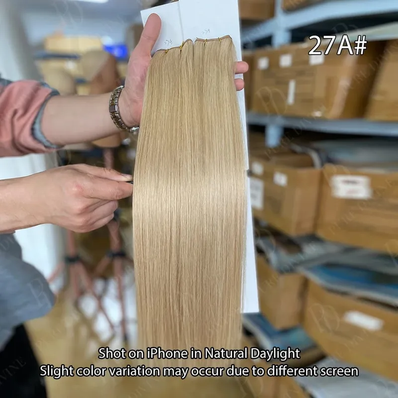 Hot Sale Genius Weft Human Hair Extensions 50g/pc Double Drawn Balayage Blonde Full End Invisible Straight Virgin Remy Hair 15A — image 13