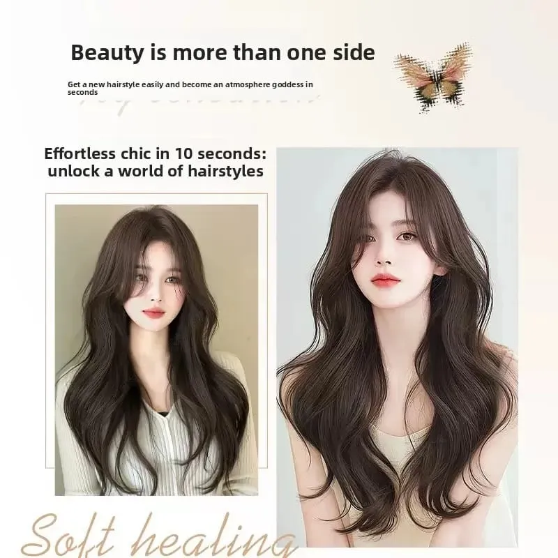Synthetic Women Long Curly Invisible Seamless V-shaped Wig Simulated Increase Volume Fluffy High-level One-piece Hair Extension — image 3