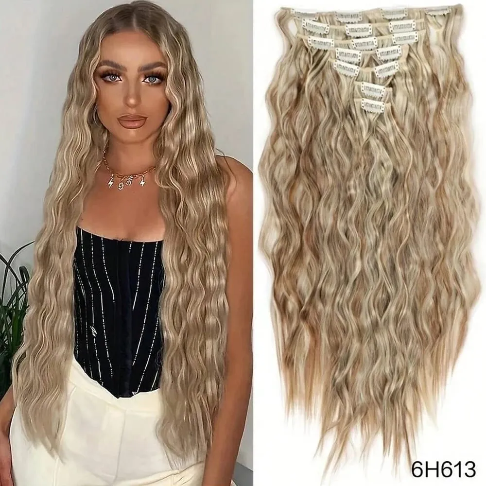 Synthetic Clip In Hair Extensions 7PCS Set Kinky Curly 20inch Long Clip On Hairpiece Style For Women Girls Daily Party