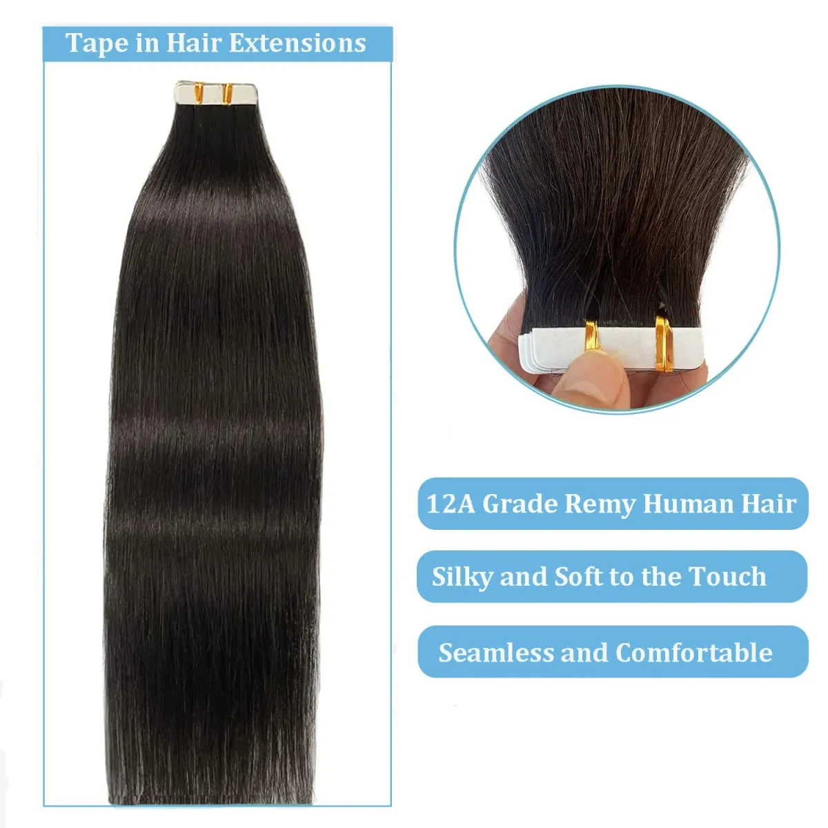 Natural Color Tape In Hair Extensions Human Hair Silk Straight Seamless Invisible Tape 20Pcs for Women Salon High Quality — image 6