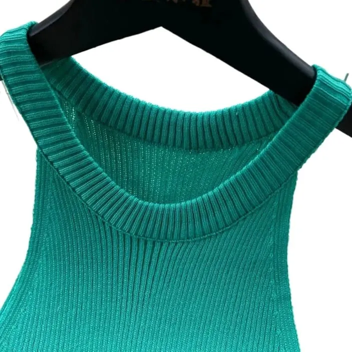 Women's Green Halter Short SundressSleeveless Ribbed Knit Stretchy Bodycon Mini Dress Slim Fit Casual Night Club Party Outfit — image 5