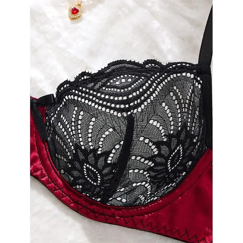 Valentine Sexy Lingerie Black Lace Splicing Underwear Women Set Ultra Thin Luxury Intimate Lingerie 3-point Transparent Bra Set — image 4