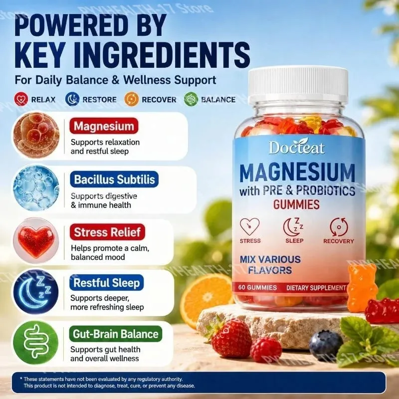 Docteat Magnesium Gummies with Pre & Probiotics for Stress Relief Supports Restful Sleep Relaxation and Recovery 60 Gummies — image 4