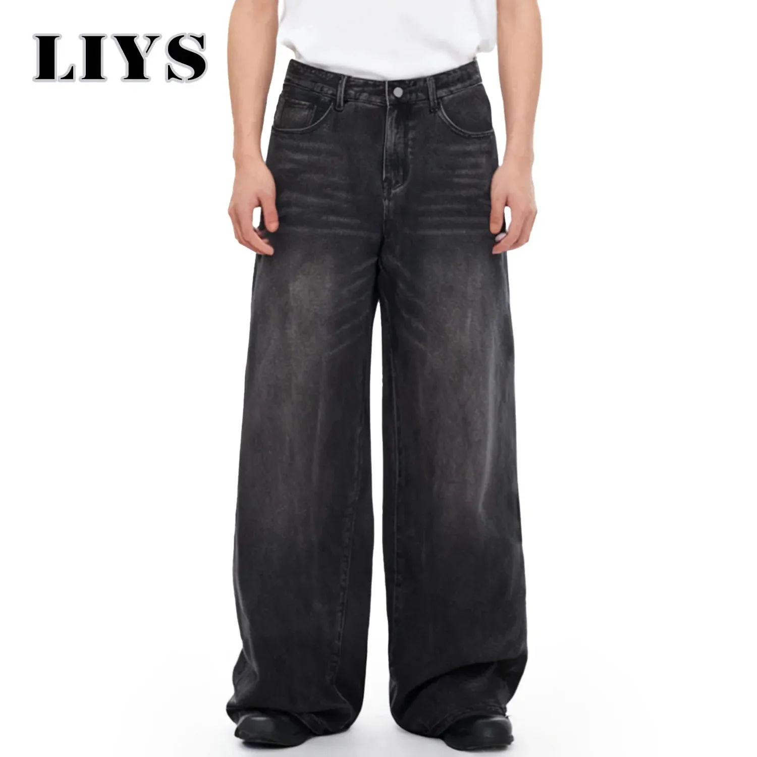 Four Season Men's Jeans Korean Version Student Casual Pant American Retro Gray Black Loose Wide Leg Jean Baggy Men's Denim Pants