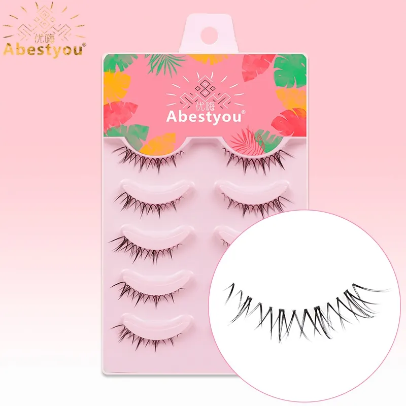Abestyou 3d Short 9mm Faux Cils Small Thin Light Cat Eye Camellia Winged Lash Transparent Clear Stripe Mink Eyelash Lower Lashes