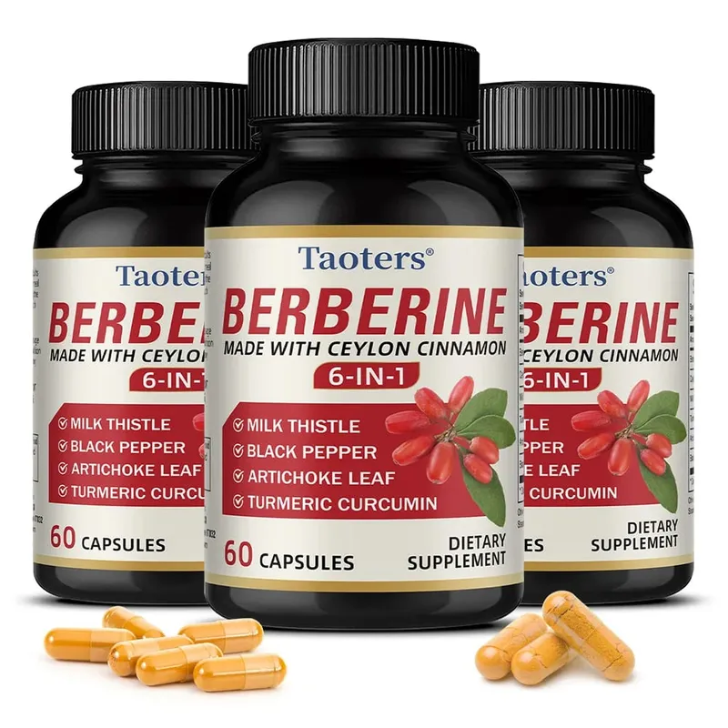 6 in 1 Supplement Berberine with Ceylon Cinnamon Turmeric Milk Thistle Artichoke Black Pepper Support Digestive Liver Health