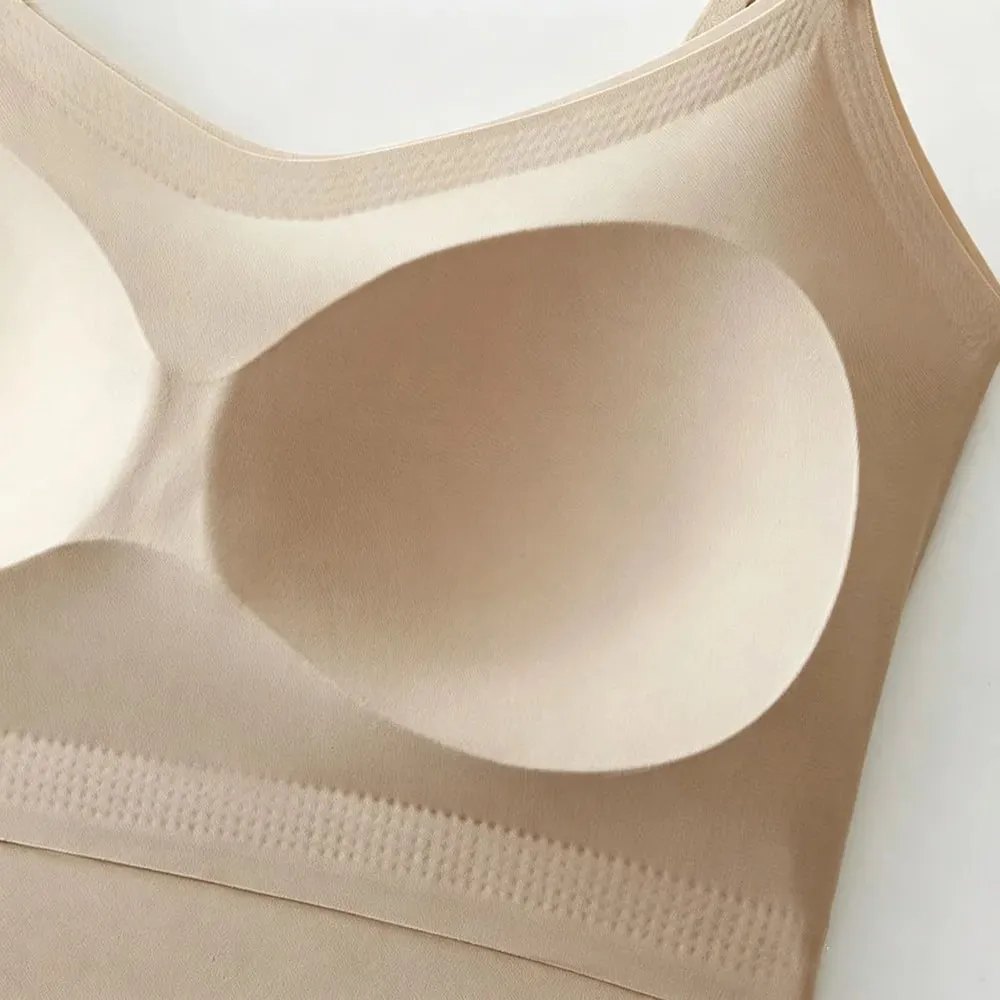 Fashion V-Neck Ice Silk Seamless One-piece Bottoming Tank Tops With Chest Pads Women Inner Top Beautiful Back Sling Long Vest — image 6