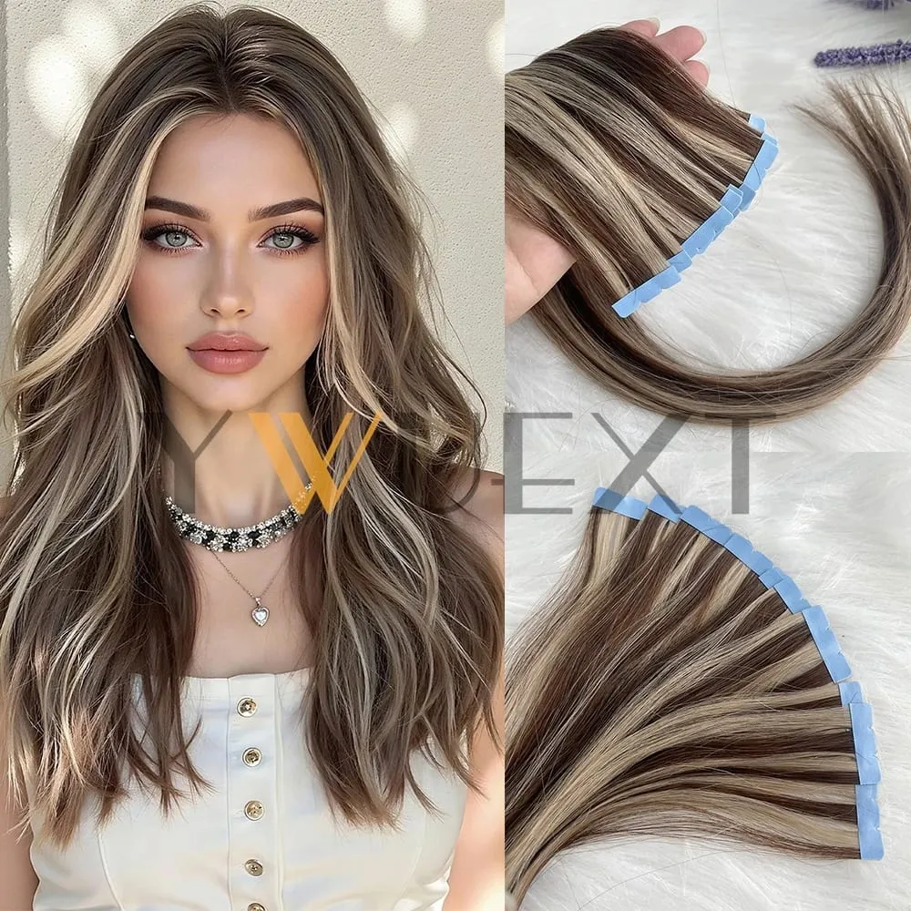 Mini Tape In Human Hair Extensions 12"-20" Machine Remy Skin Weft Adhesive Tape Hair Natural Black Brown Blonde Tape Ons 10pcs — image 16