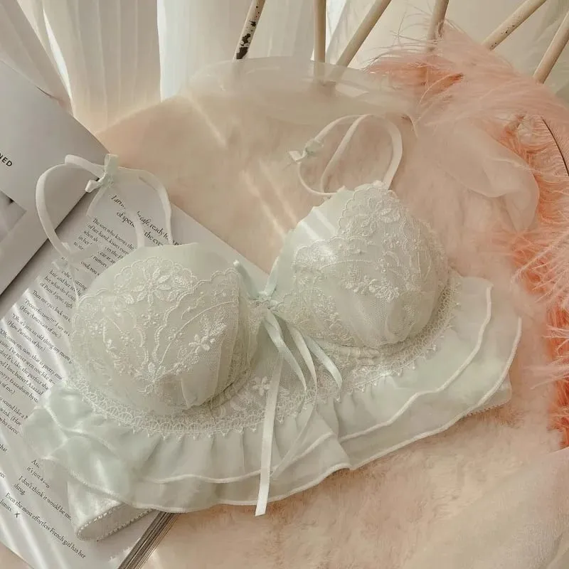 Japanese Lolita Lace Bra Set Half Cup Sweet Sexy Lingerie Women Small Breast Push Up Supportive Pure Feminine Girl Charm S-xl — image 3