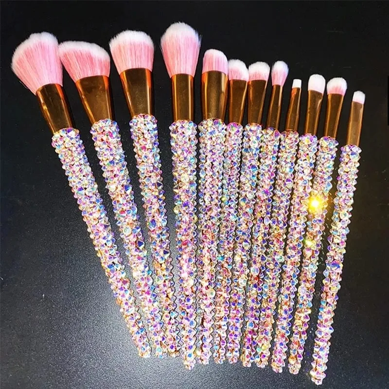Diamond-studded Makeup Brushes 12Pcs/set Gems Makeup Beauty Tools Full Diamond Loose Powder Foundation Concealer Brush Bling — image 1