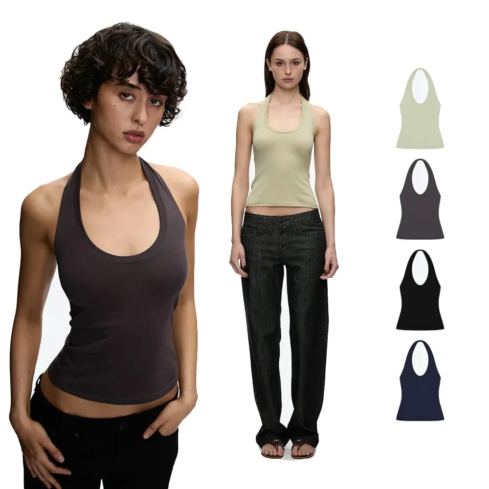 Tank Halter Neck Camisole High Elasticity Slim Fit Backless Top U-Neck Halter Backless Slim Fit Camisole Versatile Outerwear Base Shirt Spicy Girl Style Sleeveless Top — image 2