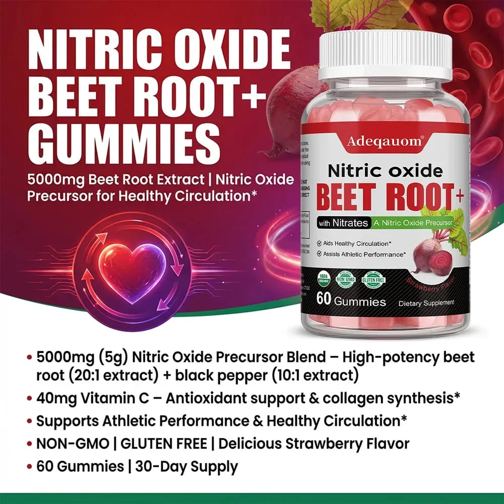 Nitric Oxide Beetroot Gummies Organic Beetroot Extract Blood Circulation Heart Health Blood Pressure Support Natural Flavor — image 3