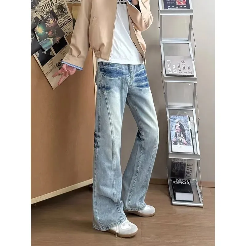 Men's Lightning Pattern Denim Jeans High Street Style Spring Blue Loose Fit Flared Pants Y2K Korean Fashion Tall Size — image 9