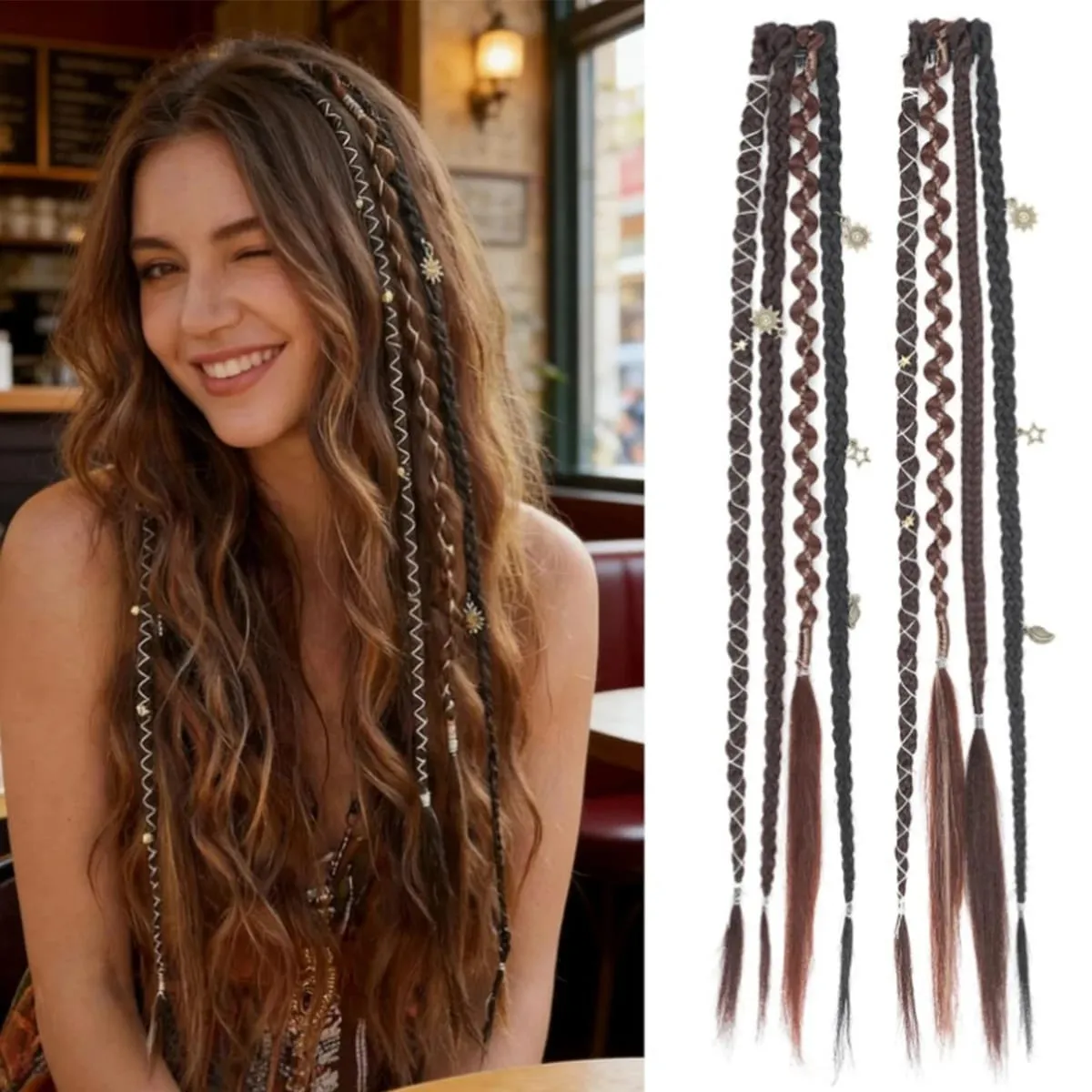 Synthetic Bohemian style clip braid hair extension wig women braided twist braid hair accessories hair extension wig — image 7