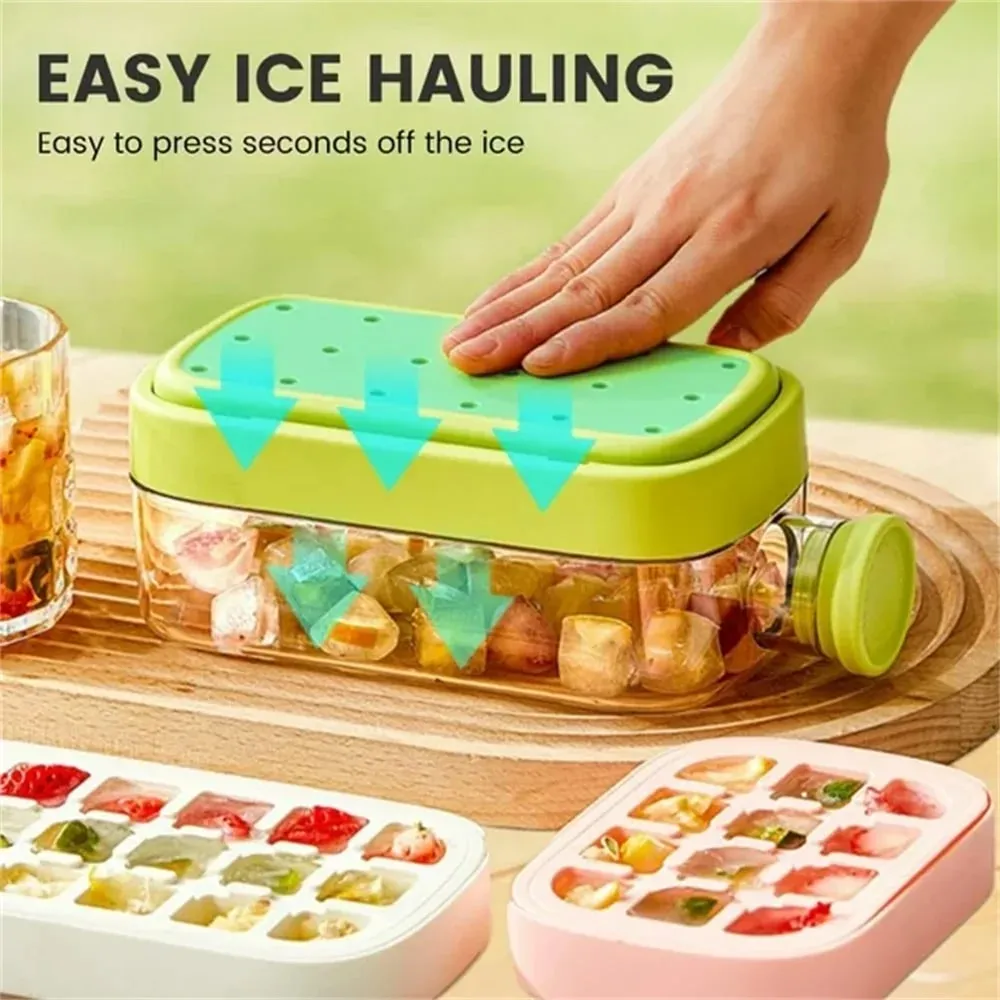 Ice Cube Bottle with Straw 2 In 1 Touch-Free Push-Type Ice Cube Making Bottle Easy Release Water Bottle Ice Mold