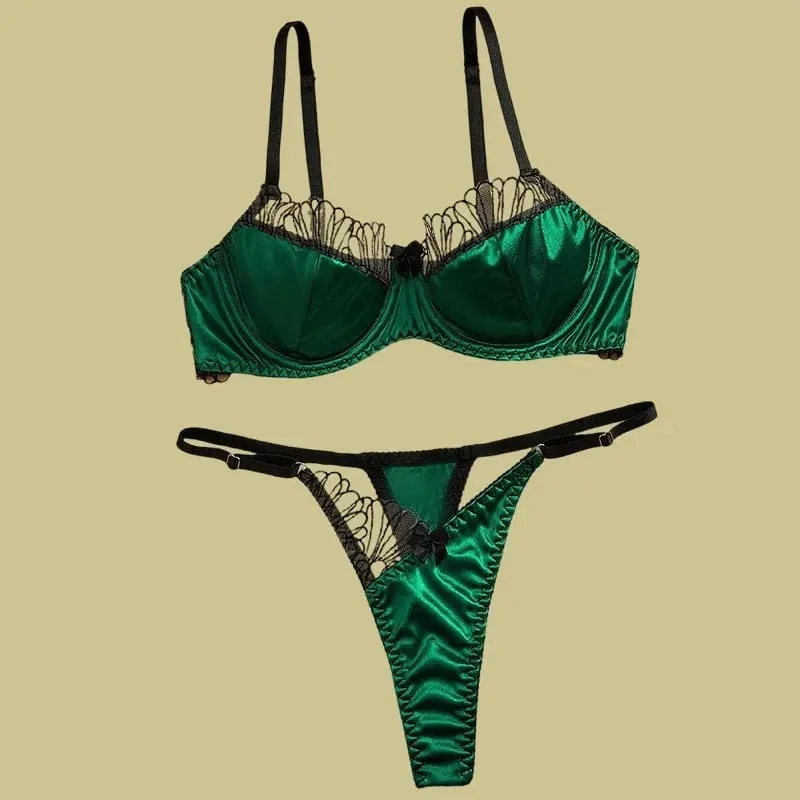 Ultra Sexy Lingerie Set Women Retro Vintage French Satin Splicing Embroidery Bra Thong Panties Erotic Underwear Suit 2026 New — image 2
