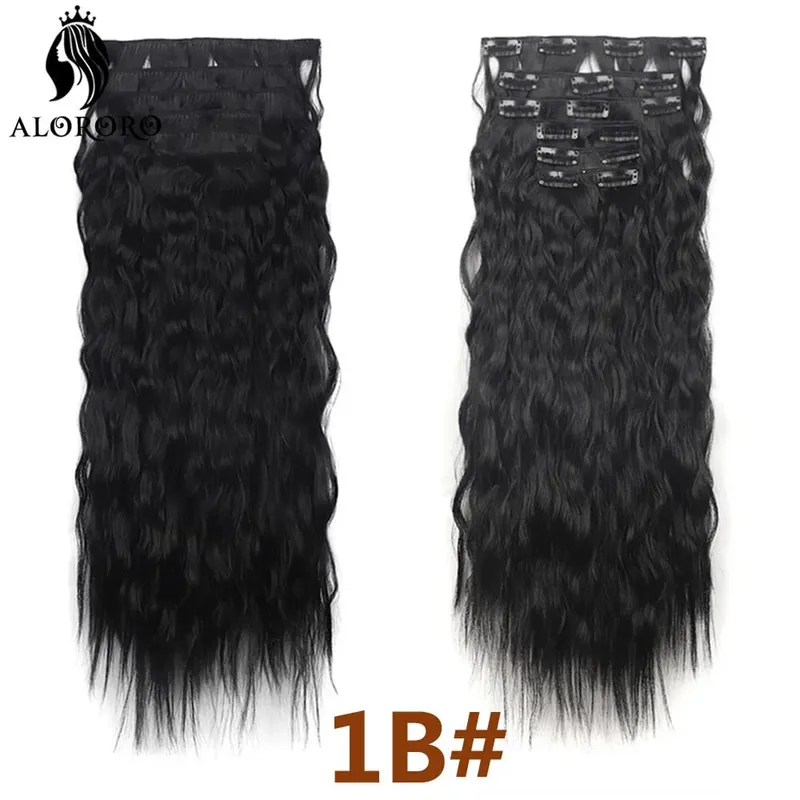 Alororo Synthetic Long Kinky Curly Clip In Hair Extension Full Head Afro Fake Hair Pieces Clip-on Blacke Brown Hair For Women