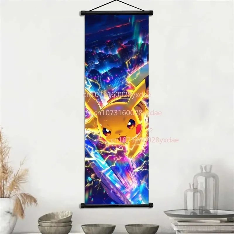 Anime Printed Pokemon Poster Cartoon Wall Artwork Gengar Squirtle Bulbasaur Pikachu Hanging Scroll Family Room Decoration