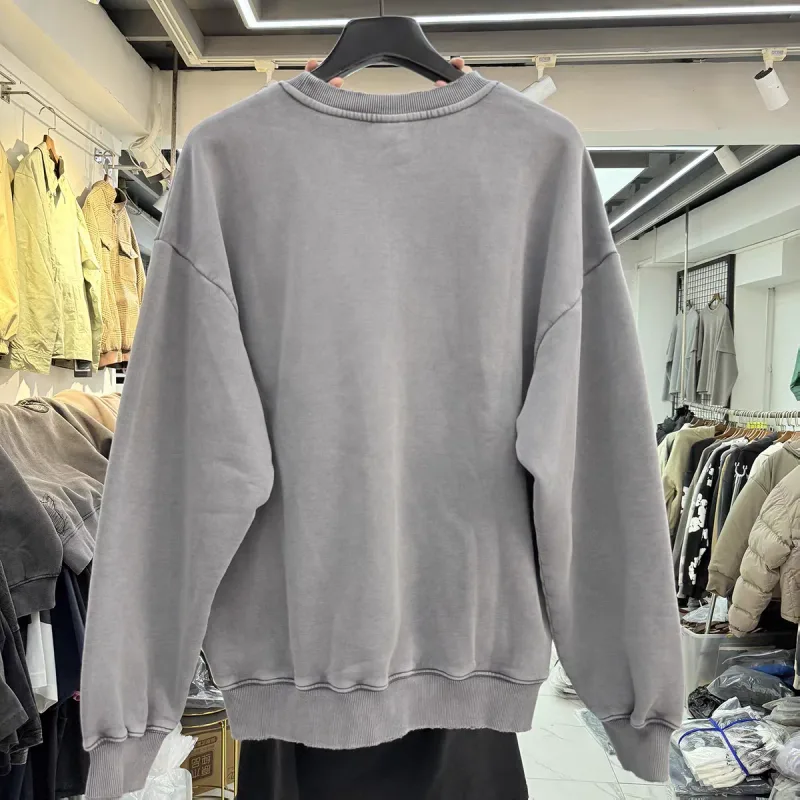 Nice Washed Embroidery Solid Crewneck Men Women Oversized Heavy Fabric Unisex Sweatshirts — image 3
