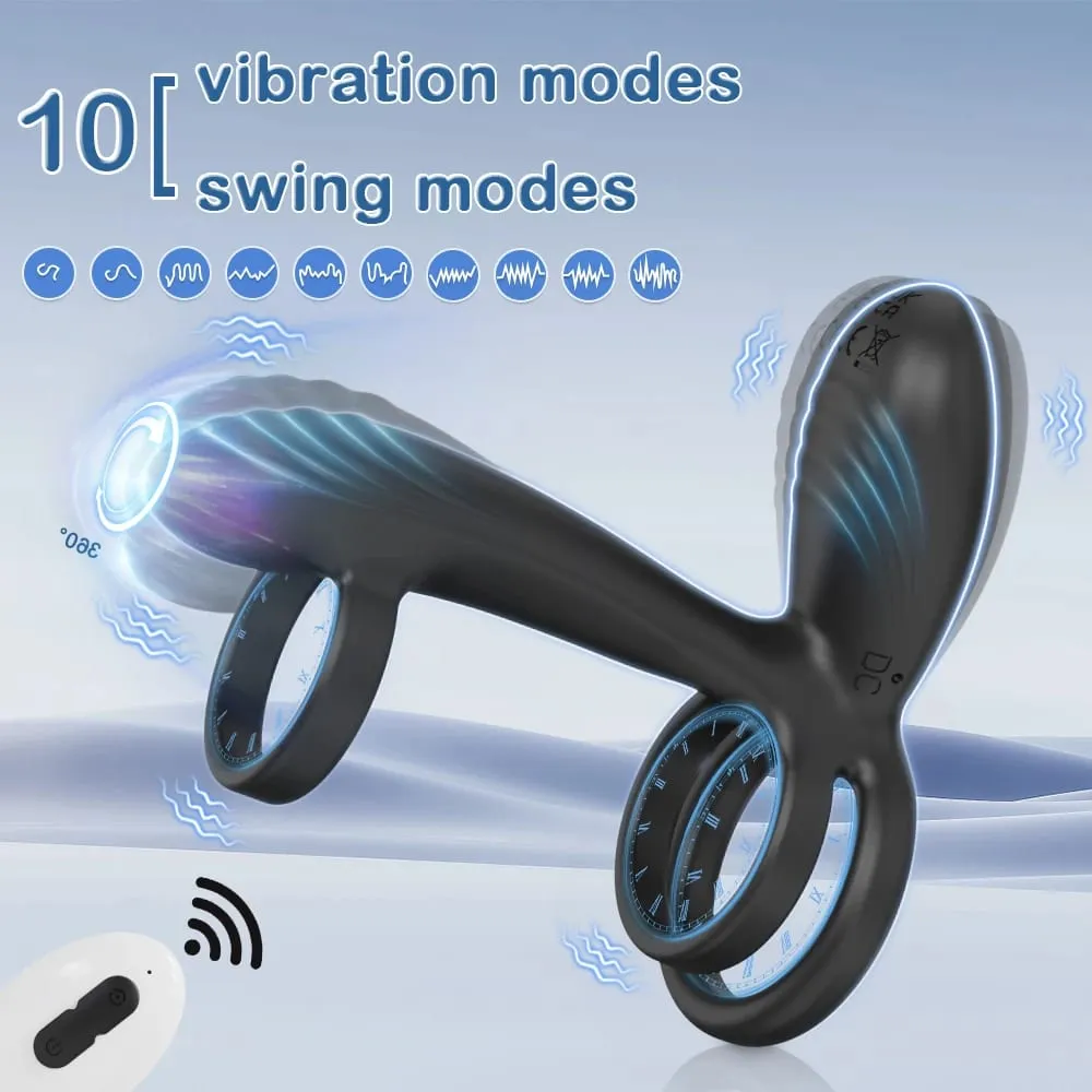 Giocattolo del sesso del vibratore dell'anello del pene telecomandato per gli uomini Tempo di ritardo Massaggiatore della prostata Rotazione di 360 ° Anelli vibranti per il pene 18+
