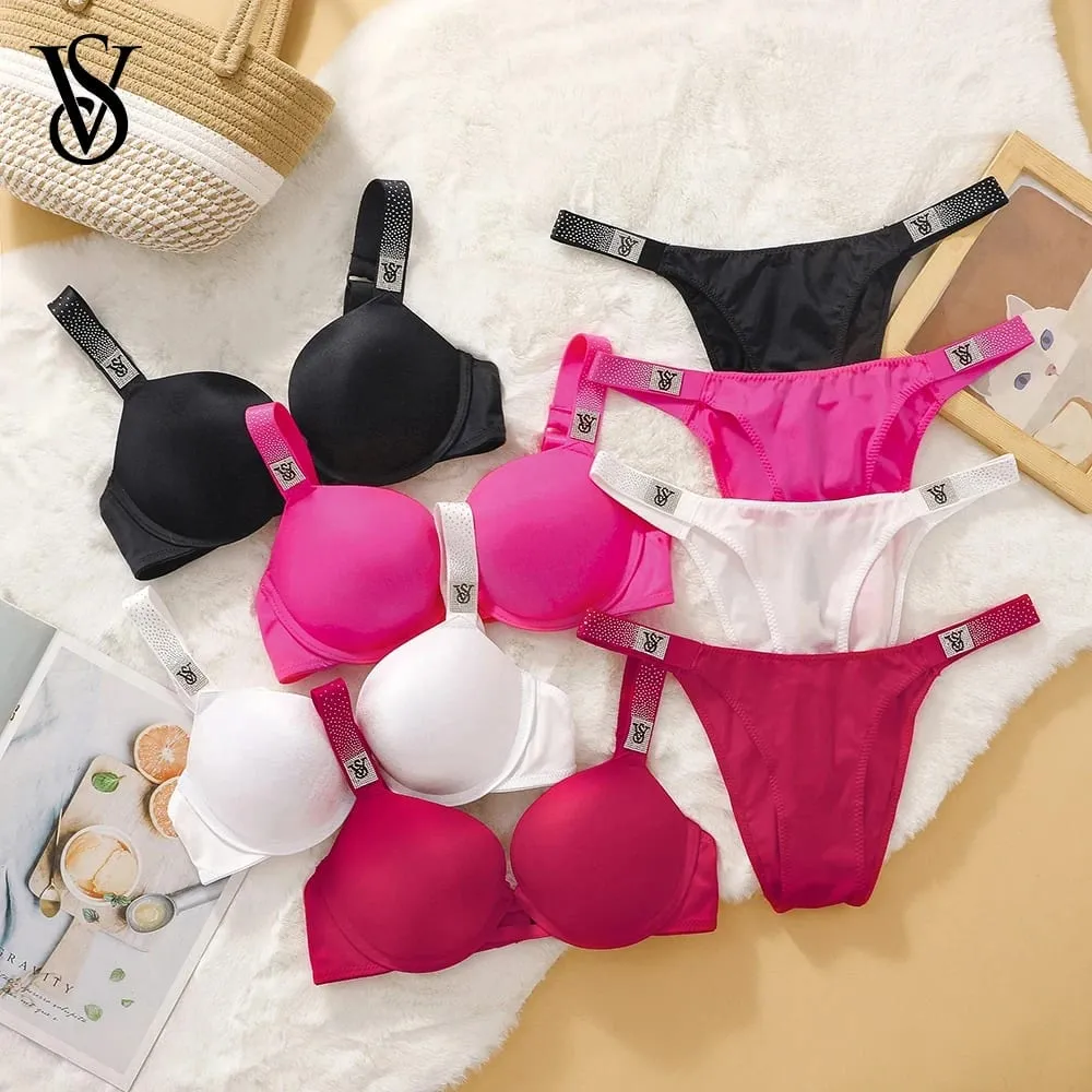 Victoria's Secret New Fashion Lace Push Up Bra Panty Set Sexy Lingerie Underwired Sleepwear Plus Size Women Adjustable Straps — image 1