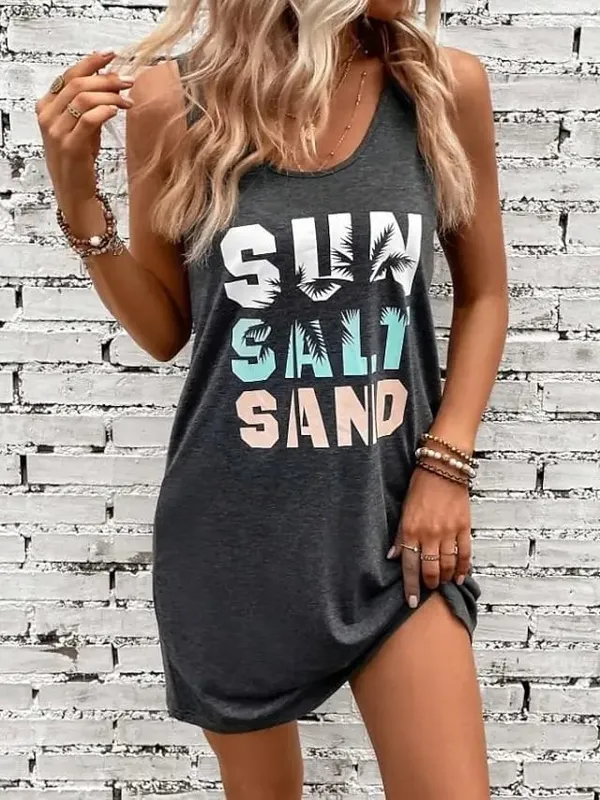 Women's Stylish Sleeveless Crew Neck Dress Elegant Solid Loose Fit Dress Female Summer Streetwear Dresses