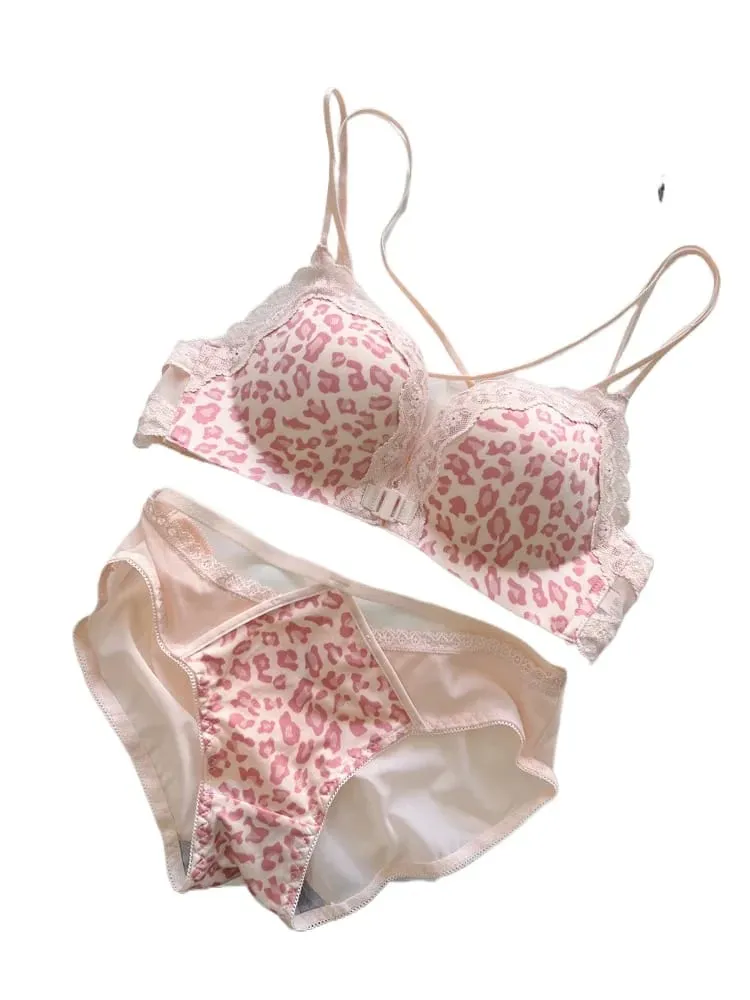Victoria Style MOYISU Pink Leopard Wireless Bra Set Front Hook Design Push Up Bralette Sexy Back Lingerie To Boost Small Bust