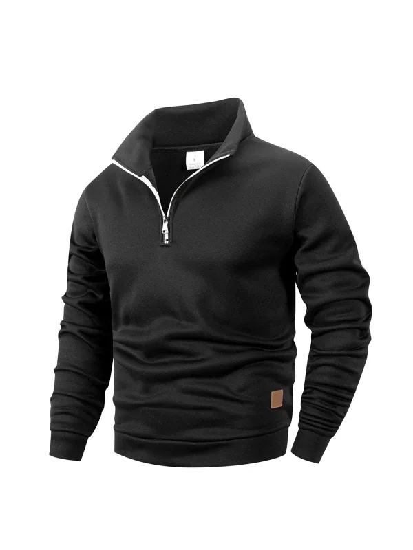 2Pcs Set Men 1/4 Zip Mock Neck Sweatshirt, Fleece Lined Pullover with Ribbed Cuffs Warm Casual Top for Fall Winter Daily Wear