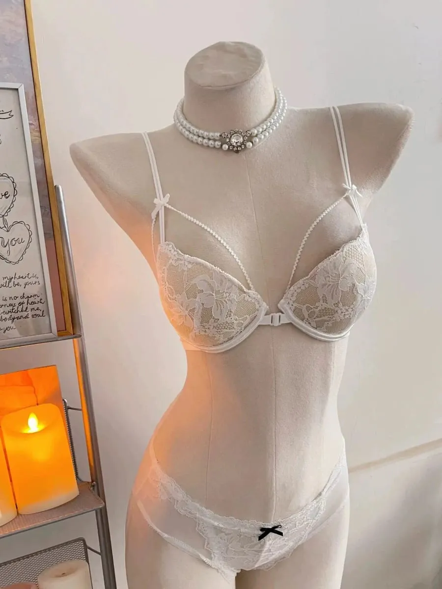 Minimal Coquette Lace Front Clasp Bra & Set Wirefree Thin Straps Beauty Back Side Wrap Support Small Bust Curvy Light Intimates — image 10