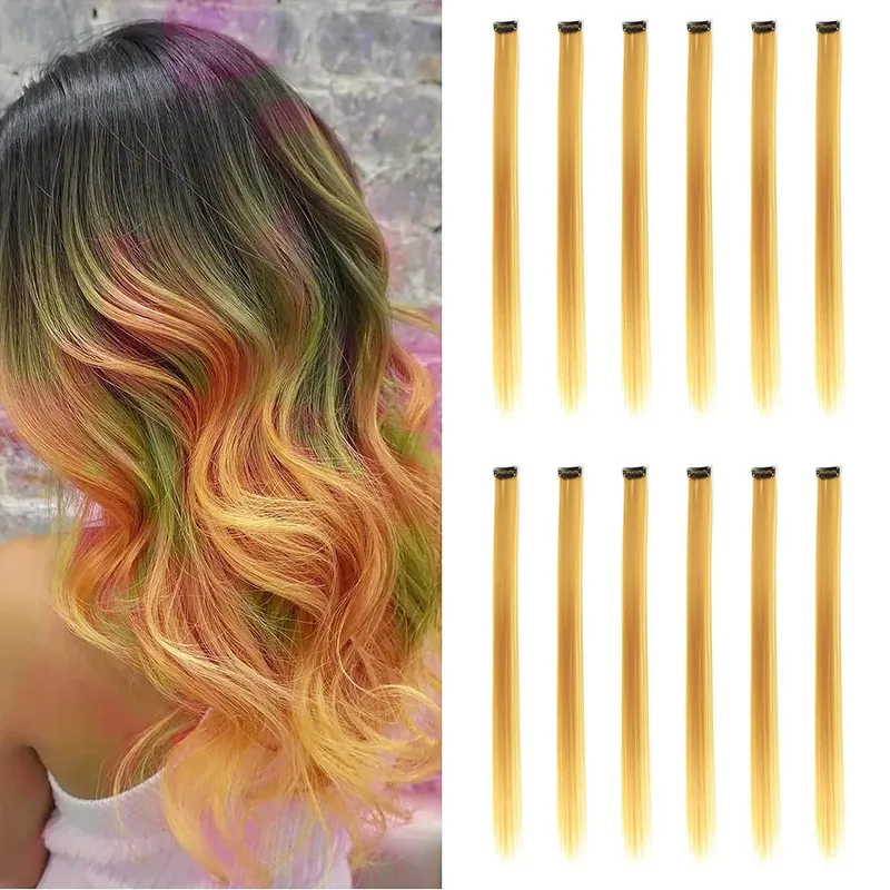 Farbige Haarverlängerungen, lila Farbe, Clip-in-Haarverlängerung, 12 Stück, Highlight, buntes Haarteil, gerade synthetische Haarteile