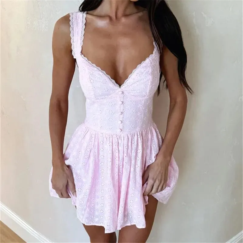 Women Y2k Lace Trim Mini Dress A Line Flowy Short Dress Ruffle Bodycon Party Club Dresses Summer Holiday Party Sundress — image 1
