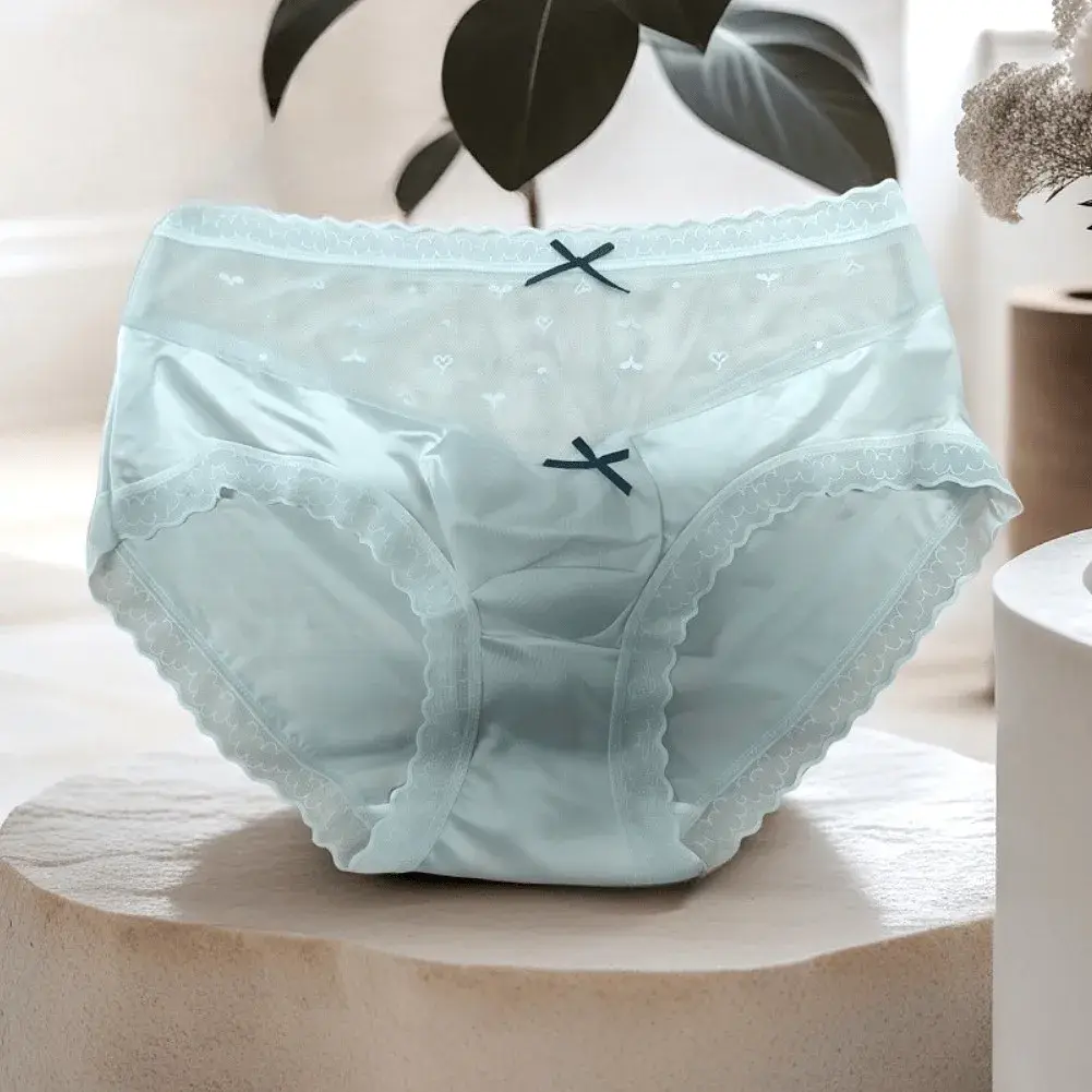 Men Satin Lace Brief Underwear Sweet Bow Decoration Sheer Mesh Waistband Scalloped Lace Trim Soft Smooth Fabric Sexy Male Briefs — image 10