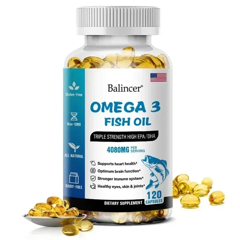 Balincer Wild Caught Omega 3 Capsule molli di olio di pesce - Tripla potenza EPA elevato 1200 mg DHA 900 mg Integratore alimentare senza glutine non OGM — image 8